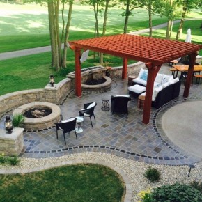 Housewarmings Outdoor – turnkey outdoor room with pergola, furniture, and fireplaces