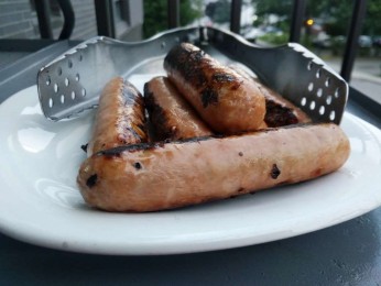 Cheese and bacon grilled sausages
