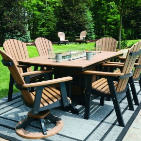 44 x 72 Garden Classic Fire Table and Comfo Back Chairs - Anitque Mahogany on Black