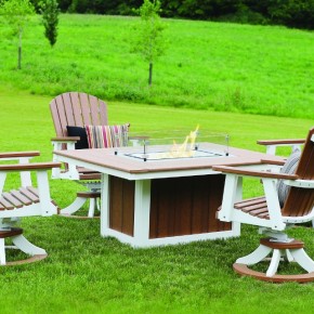 Donoma 42 x 54 Rectangular Fire Pit and Comfo Back Dining Swivel Rocker - Antique Mahogany on White (1)