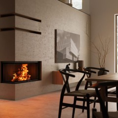 Wood Fireplace LUXUS® 40 Corner Left/right by Ambiance® in a splendid dining room - We Love Fire®