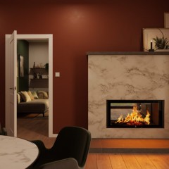 Wood Fireplace LUXUS® 40 See-thru by Ambiance® in a splendid dining room - We Love Fire®
