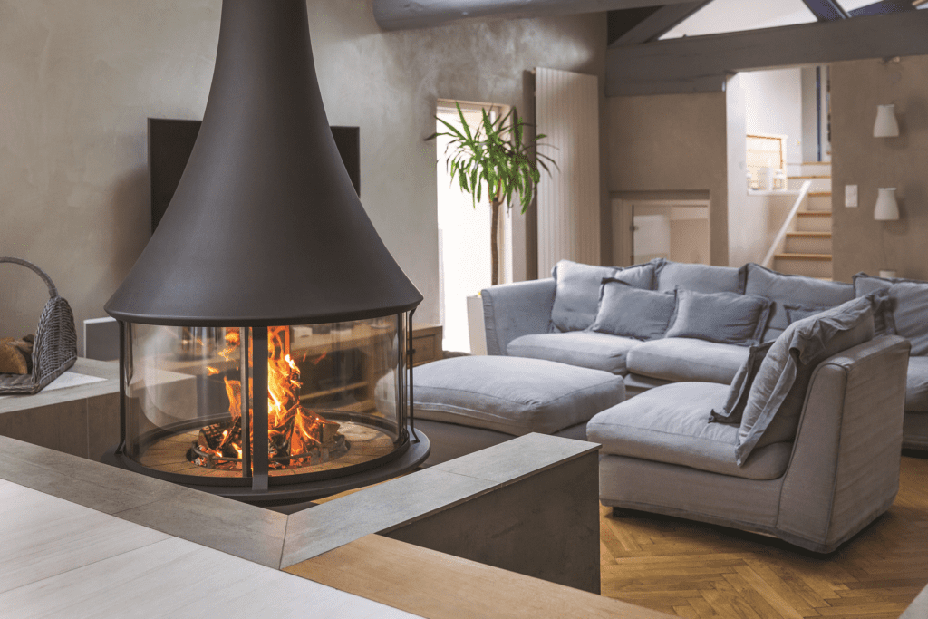 A Zelai fireplace warming up a house