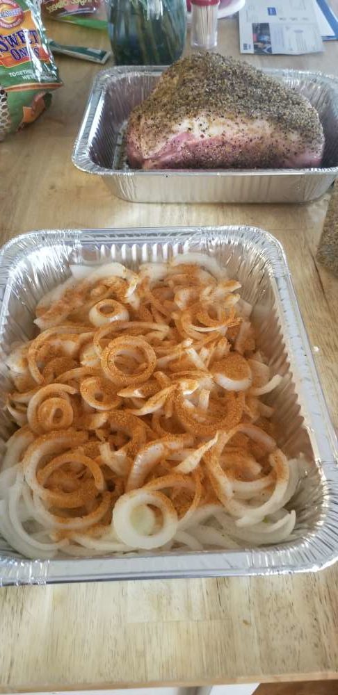 Foil Roaster Pan with a Layer of Onions