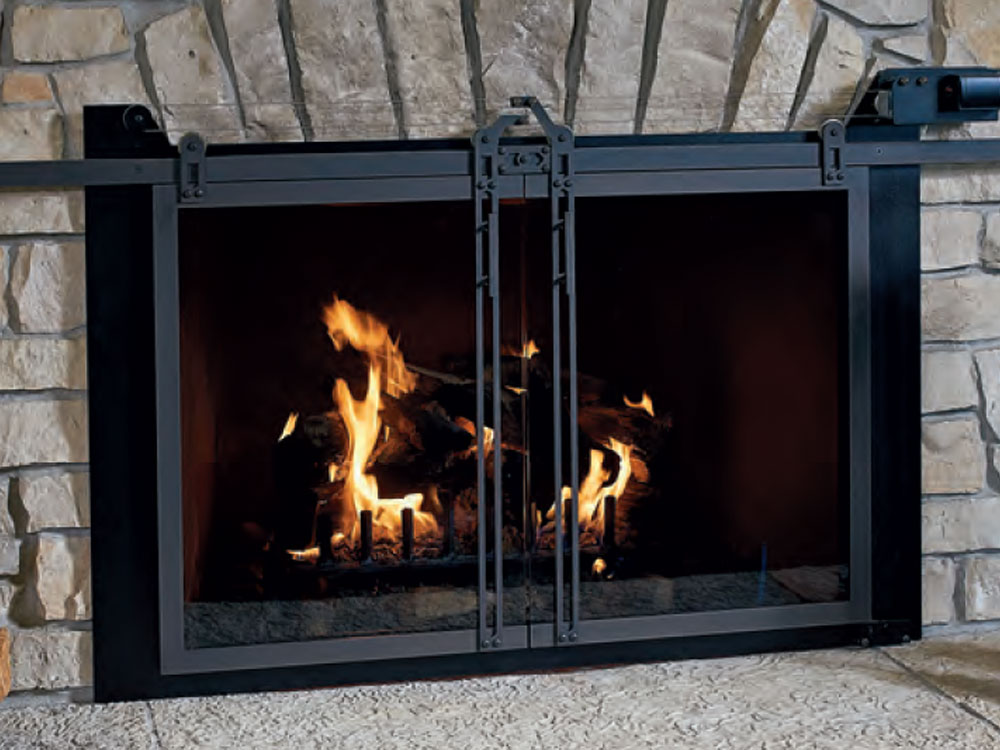 Design Specialties We Love Fire, Sliding Door Fireplace Screen