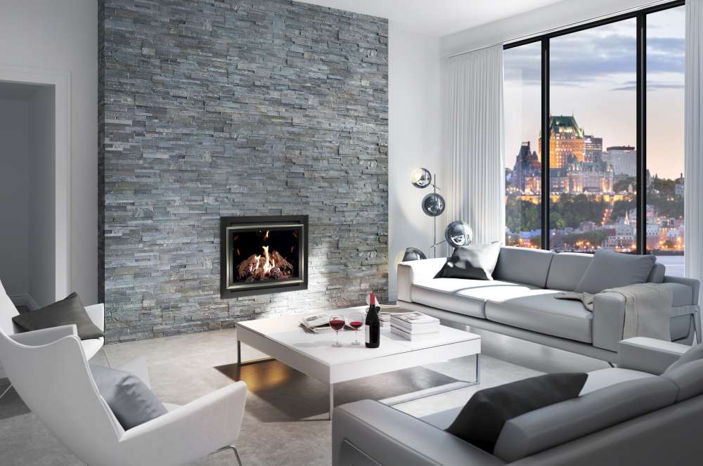 Ambiance Intrigue 42 gas fireplace with modern stone surround. How gas fireplaces work?