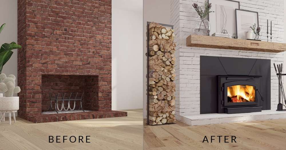 Before and after painting brick around a fireplace. Paint a brick fireplace. How to paint a fireplace to bring it up to date?