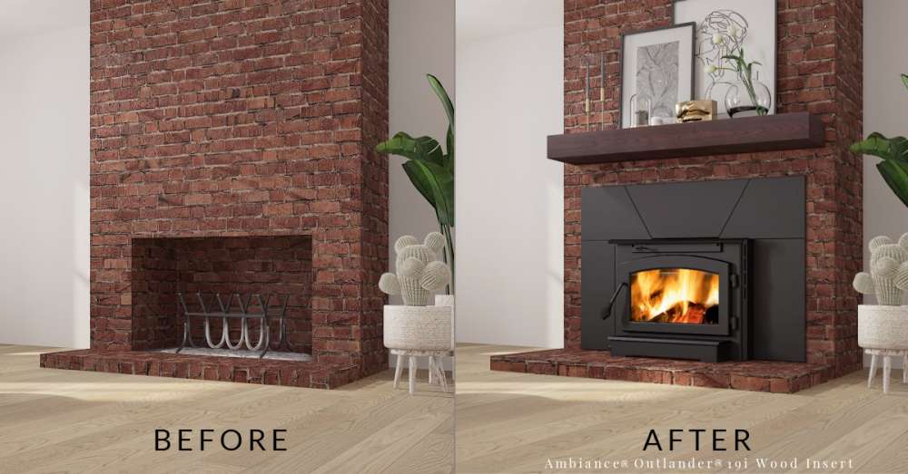 Ambiance Outlander 19i Wood burning insert before and after. How fireplace inserts work?