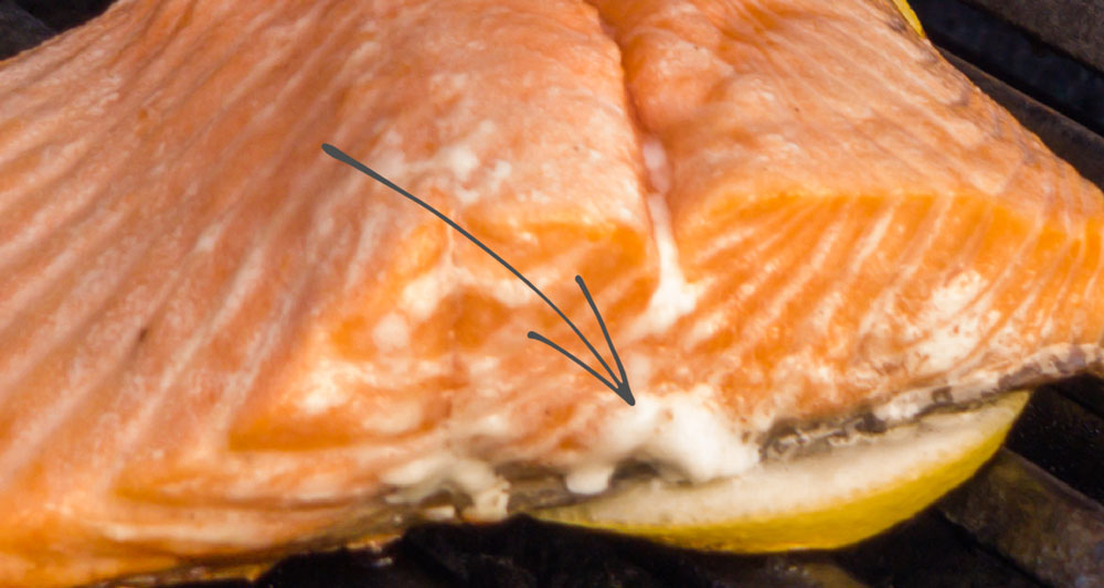Albumin formed when cooking salmon on the grill or smoker. Low and slow smoked salmon.