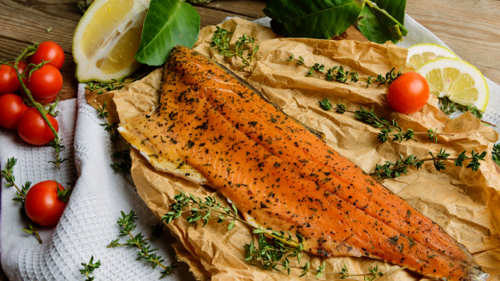 Smoked Salmon with herbs, tomatos and lemon. Low n slow method for smoked salmon.