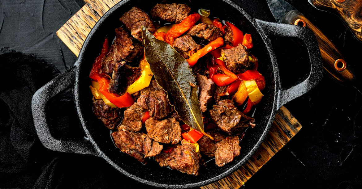 Cooking stew on Woodstove with cast iron