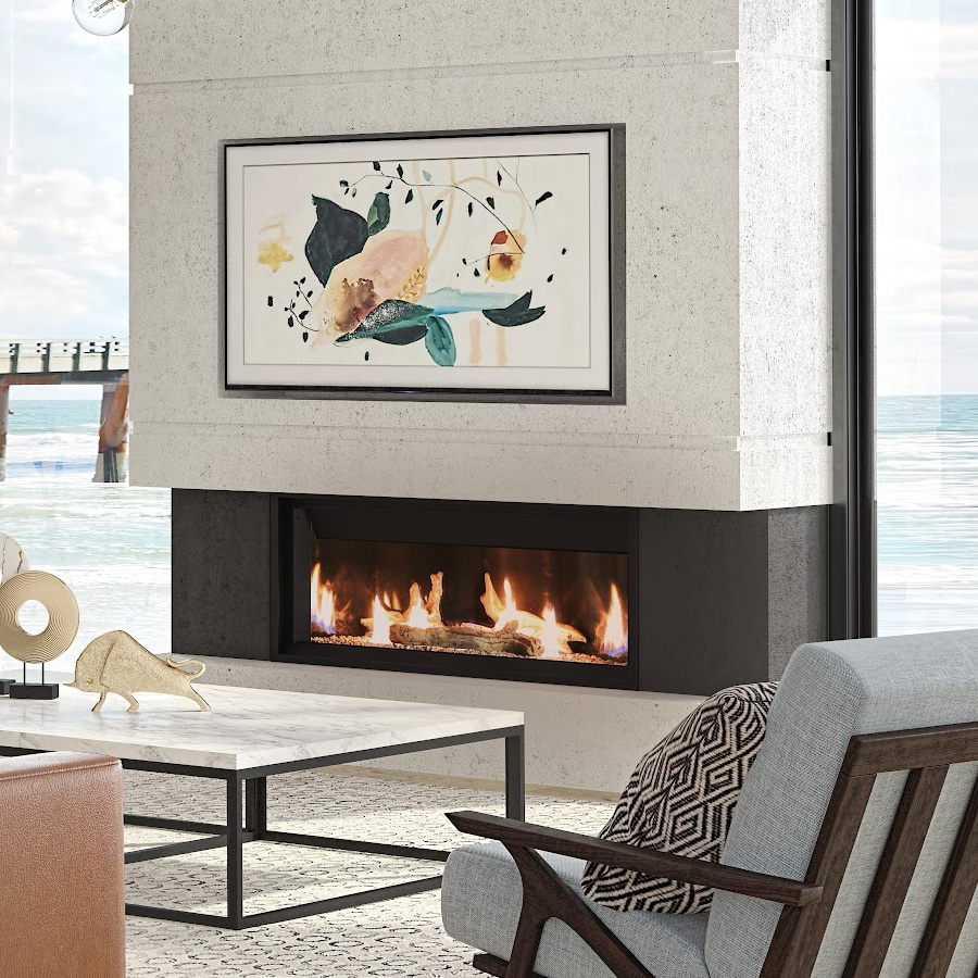 Ambiance Illusion 47 gas fireplace with picture frame Samsung TV over the fireplace