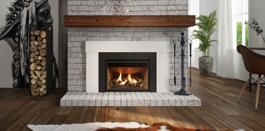Country Rustic-Lexington Hearth Smooth Classic Cedar with Ambiance Inspiration 29 gas insert