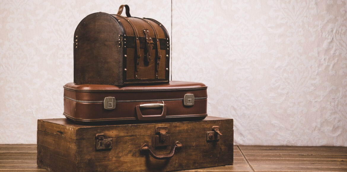 Stack of suitcase for decor elements - fireplace decor for summer